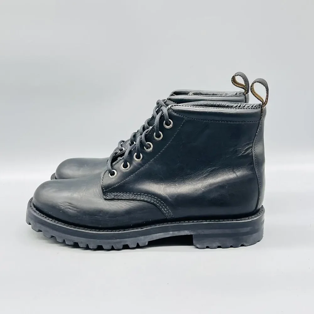 J Crew Boots Mens 9.5 Black Leather Ankle Combat Lace Up Lug Sole Shoes Comfort